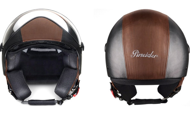 Pinieder Black & Brown Leather Helmet