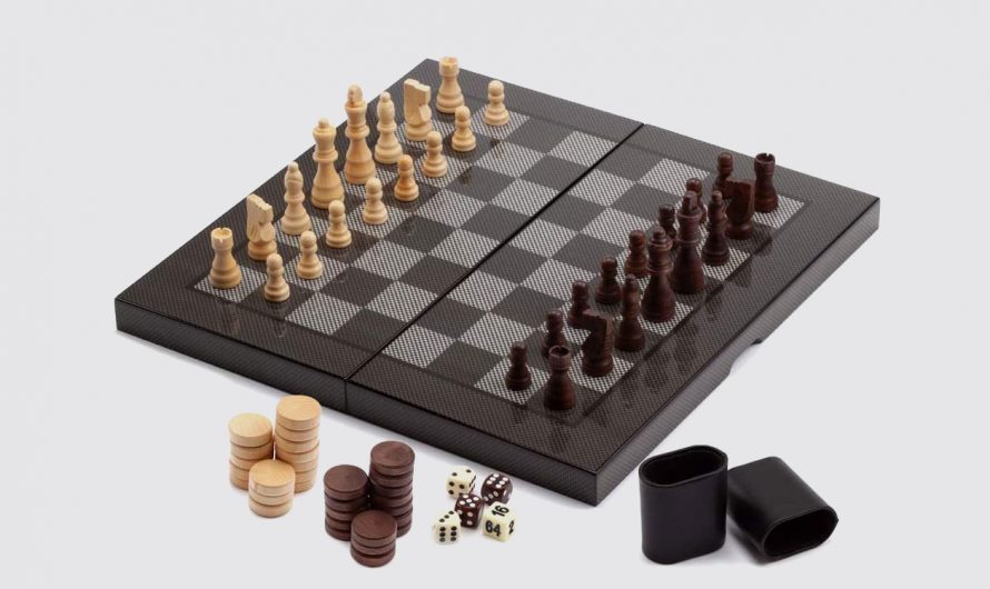 3-in-1 Carbon Fiber Chess and Backgammon Set